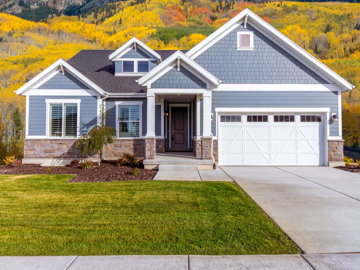 Single-story ranch house with an attached garage
